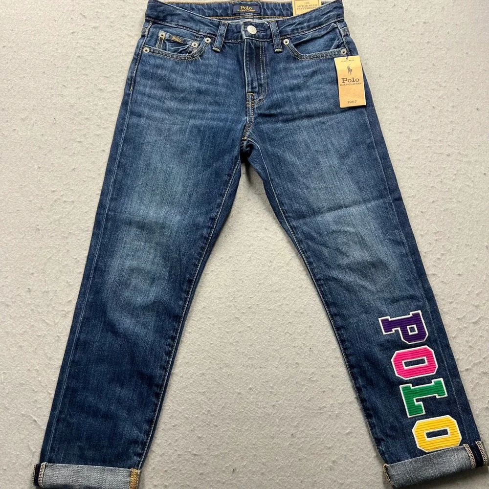 Polo Ralph Lauren Girls Astor Slim Boyfriend Jean Blue Corduroy Logo Size 10 NWT